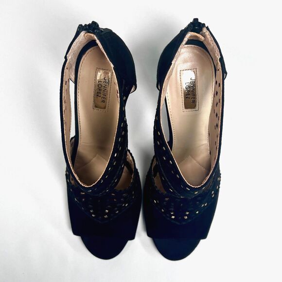 Jennifer Lopez Sweet Gum Black Open Peep-toed Stilletto High Heel Shoes Size 10 - Picture 7 of 10